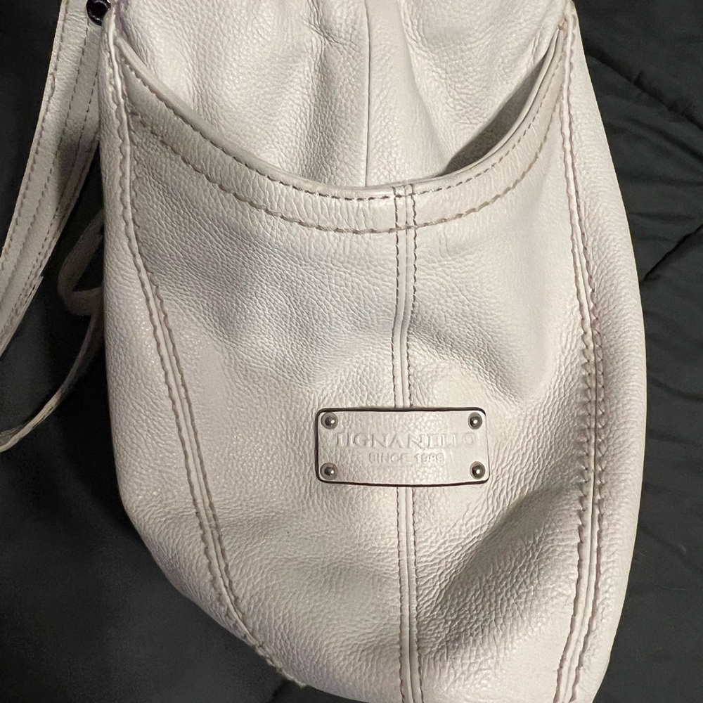 White Leather Tignanello Handbag Purse